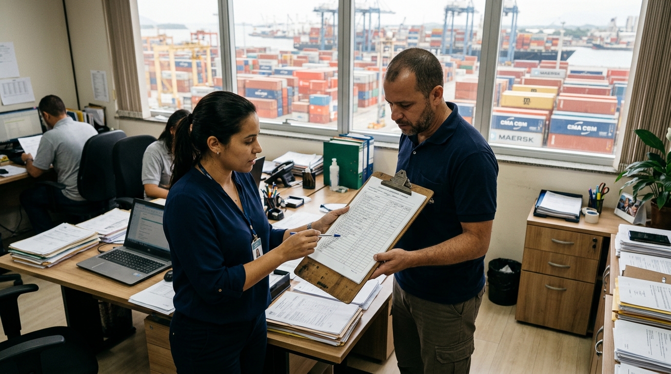 Profissional coordenando uma operação de importação